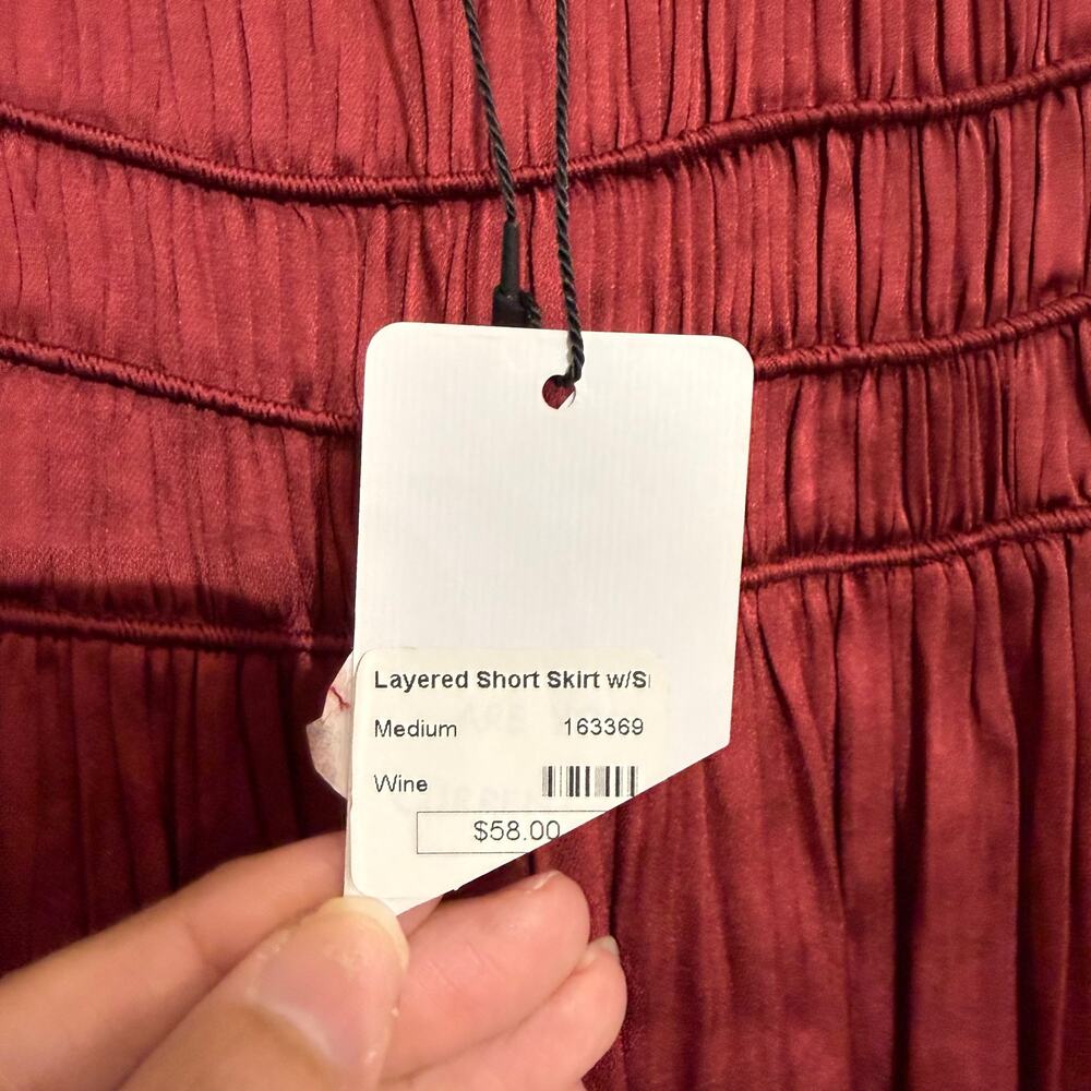 Current Air Wine Layered Satin Ruffle Mini Skirt Sz M NWT - Picture 6 of 11